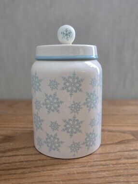 10 Strawberry Street Ceramic Canister with Light Blue Snowflakes